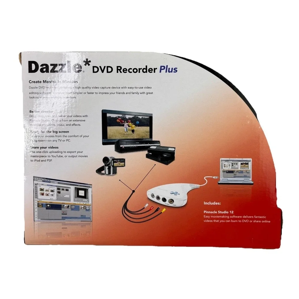 Dazzle DVD Recorder Plus Movie Video Capture Edit W/ Pinnacle Studio 12 Upload
